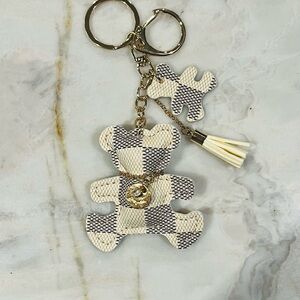 Checkered Bear Keychain with Tassel
